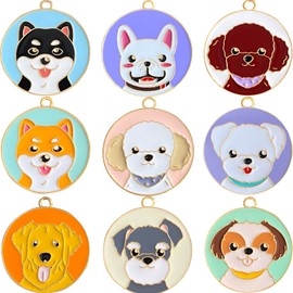 Anjulery 18 Pcs Enamel Dog Charms for Jewelry Making - Assorted Animal Charms for Keychain, dog collar, Earrings, Necklaces, Bracelets, Planner Clips, Crafts (18Pcs Dogface D)