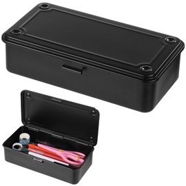 Steel Storage Box with Hinged Lid, Metal Container for Scrapbook Stamps, Rectangular Empty Hinged Metal Tool Box, Metal Storage Organizer for Pegs, Pens, Stationary (8 X 4 X 2 Inch)