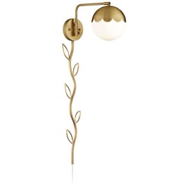 360 Lighting Kelowna Modern Adjustable Swing Arm Wall Lamp Antique Brass Gold Metal Plug-in Light Fixture Glass Globe Shade for Bedroom Bedside House Reading Living Room Home Hallway Dining