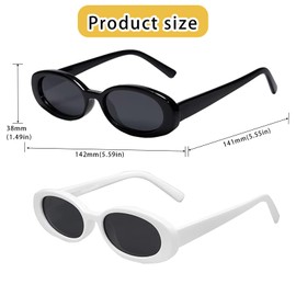 Werownsgso Pack of 2 Vintage Oval Sunglasses, 90s Retro Sunglasses, Vintage Cat Eye Sunglasses, Fashionable Slim Sunglasses for Women, Travel Gifts, Colour 3