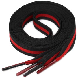 YJRVFINE Colored Flat Shoe Laces: Wide Block Color Shoelaces for Sneakers Black Red Black 1 Pair 55 Inch