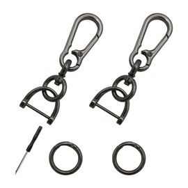 SHMZK 2PCS Car Keychain, Detachable Horseshoe Shape D-Ring Spring Ring Key Chain, Metal Clip Carabiner Key Fob Holder (Bright Black)
