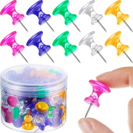 60 Pieces Giant Push Pins Clear Thumb Tacks Steel Point 1 Inch Plastic Heads Pins Marking Pins for Cork Board (Rose Red, Yellow, Blue, Green, Clear)