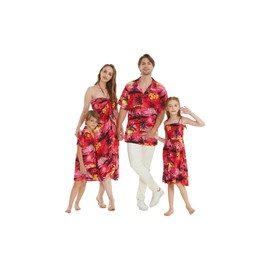 Matchable Family Hawaiian Simple Muumuu Ruffle Dress, Sunset Red, Girl, Size 4