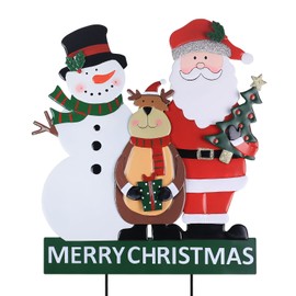 YEAHOME Outdoor Christmas Decorations, 3 Metal Snowman Santa Claus Deer Decorative Garden Stakes for Christmas Outdoor Yard, Xmas Signs for Home Outside Yard Lawn Porch Pathway Xmas Decor