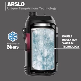 Arslo Sports Water Jug - Gallon Water Bottle - Large Insulated Stainless Steel Bottle for Gym, Workouts, Basketball, Football, Soccer - Keep Water Cold for Up To 24 Hours - 128 Ounce (Red Black)
