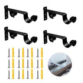 Curtain Rod Brackets 4Pack Heavy Duty Adjustable Curtain Roman Rod Holder Extendable Curtain Rod Hooks Curtain Wall Hanging Bracket Hangers for 1 Inch Curtain Rod (Double Rod Black)