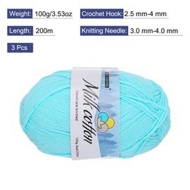 Rebower Cotton Yarn,65% Cotton and 35% Acrylic Fibers Soft Knitting Yarn [for Hand DIY Bag Cushion Crocheting Knitting Projects Home Decor], -3 Skeins/3×218yards/3×3.53oz/Lake Blue