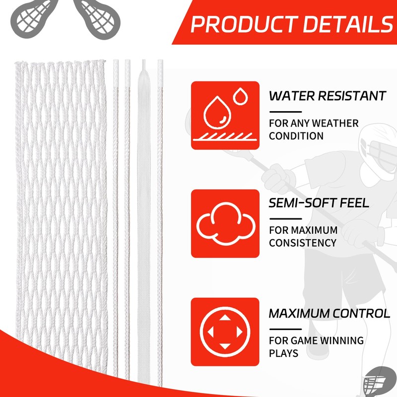 Gemscream 2 Sets Polyester Lacrosse Mesh and Stringing Kit Lacrosse