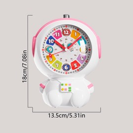 Children Analog Learning Clock, Cute Astronaut Design, Silent, Alarm Clock with Dual Alarm & Night Light, Educational Learning for Elementary School Students, Easy to Read Analog Display, Tabletop,