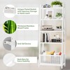 Bamjoy Bamboo White Bookshelf with Slatted Basket, Ladder Bookcase with