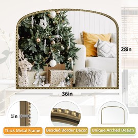 Wemily Wemily Antique Gold Arched Wall Mirror - 36"x28" with Metal Beaded Frame | Decorative Accent Mirror for Fireplace, Bedroom, Living Room, Dresser, Mantle