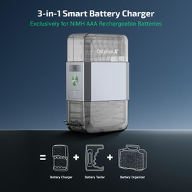 OLlGHT Ostation X Battery Charger for NiMH AAA Rechargeable Batteries, 3 in 1 Design for Charging Testing & Storage, No Polarity Check Needed, Bad Battery Detection, APP Control(Without AAA Battery)