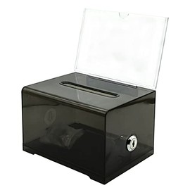 KAFENDA Acrylic Donation Ballot Box with Lock - Secure Suggestion Box Perfect for Business Cards (6.25" x 4.5" x 4") Clear (Black)