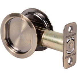 Round Pocket Door Lock, Passage (Hall/Closet) Latch, 2-3/4" Backset, RCL, Antique Brass by Stone Harbor Hardware