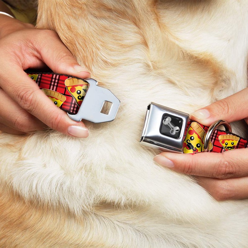 Buckle-Down Seatbelt Buckle Dog Collar - Pizza Man Plaid Red