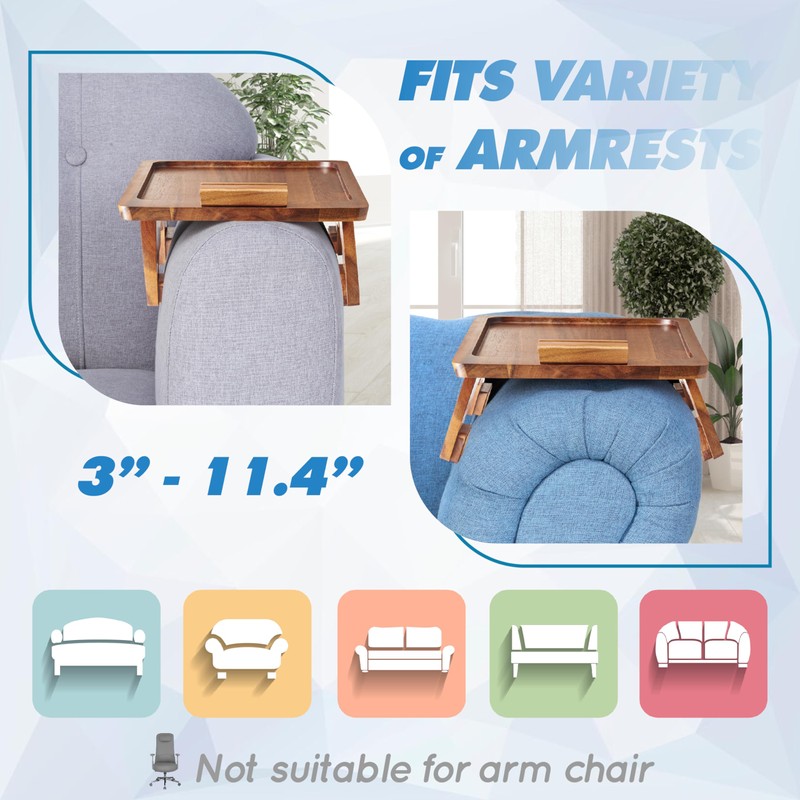 BLUEWEST Sofa Armrest Tray Table – Clip-On Folding Snack Table
