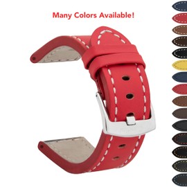 Bandini 28mm Mens Genuine Leather Watch Band Strap - Brown with Stitching - Racer - Sports