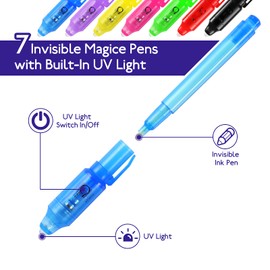 DazSpirit 7 pcs Invisible Ink Pen Notebook Party Bag Fillers for Boys and Girls, Magic Marker Pens with UV Light for Kids, Spy Pens Invisible Ink for Writing Secret Message