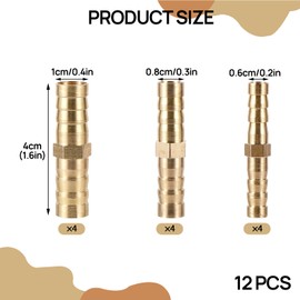 Girihe 12 PCS Brass Barb Splice, 6mm 8mm 10mm Brass Hose Fittings Connector Coupler Water Pipe Line Hosestraight Barb Hose Fitting Air Gas Water Fuel