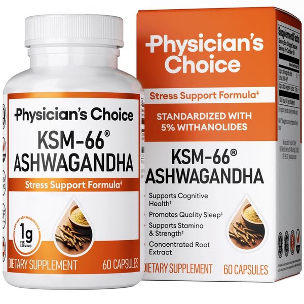Physician's Choice KSM-66 Ashwagandha - 1,000 MG, 5% Withanolides, &