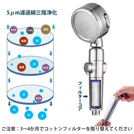 KuDiff Shower Head, Dedicated Filter, Chlorine Removal, Water Filter, Deodorizing, Antibacterial, Water Purification Function, Water Saving, Removes Residue, Water Filter, Filter