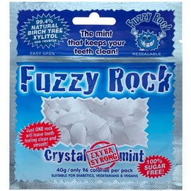 Fuzzy Rock Xylitol Crystal Extra Strong Mint Flavour Clean Teeth Mints For Fresh Breath And Healthy Gums 40g (2 Packs)
