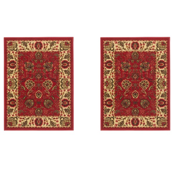 Machine Washable Ottohome Collection Non-Slip Rubberback Oriental Design 2x3 Pack of 2 Indoor Area Rug for Entryway, Bedroom, Kitchen, Bathroom, 2'3" x 3' - Pack of 2, Red