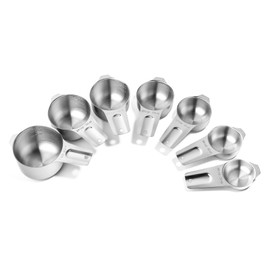 Last Confection 7pc Stainless Steel Measuring Cup Set - Includes 1/8 Cup Coffee Scoop - Measurements for Dry and Liquid Cooking & Baking Ingredients
