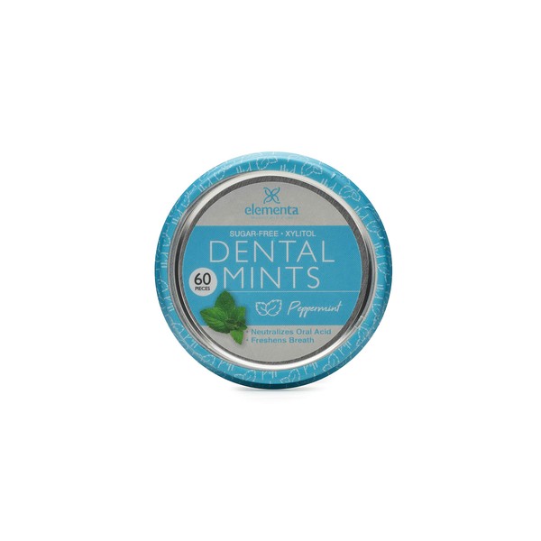 Elementa Natural Sugar Free Hard Candy Breath Mints, Low Carb with Xylitol for Improved Oral Care | Non-GMO + Vegan Friendly, Neutralizes Oral Acid, Soothes Dry Mouth | Peppermint 60 Count