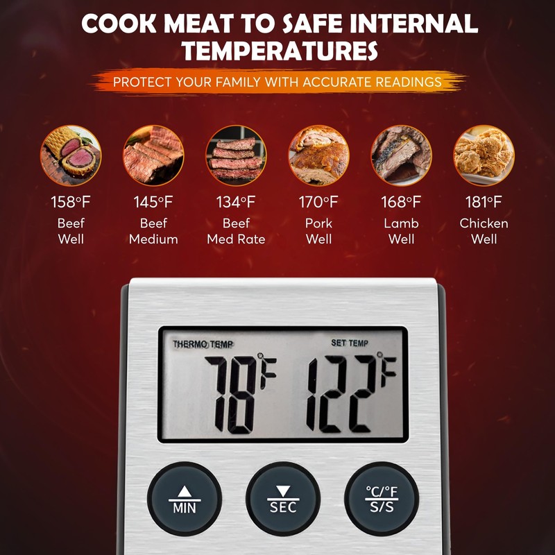 Mistruk Digital Thermometer for Cooking with Stainless Steel Probe &