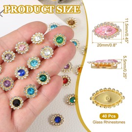 PATIKIL 40 Pcs Horse Eye Sew on Rhinestones, 15x5mm Crystals Glass Gems Metal Base Flatback Diamond for DIY Crafts Sewing Wedding Dress Clothes, Pink