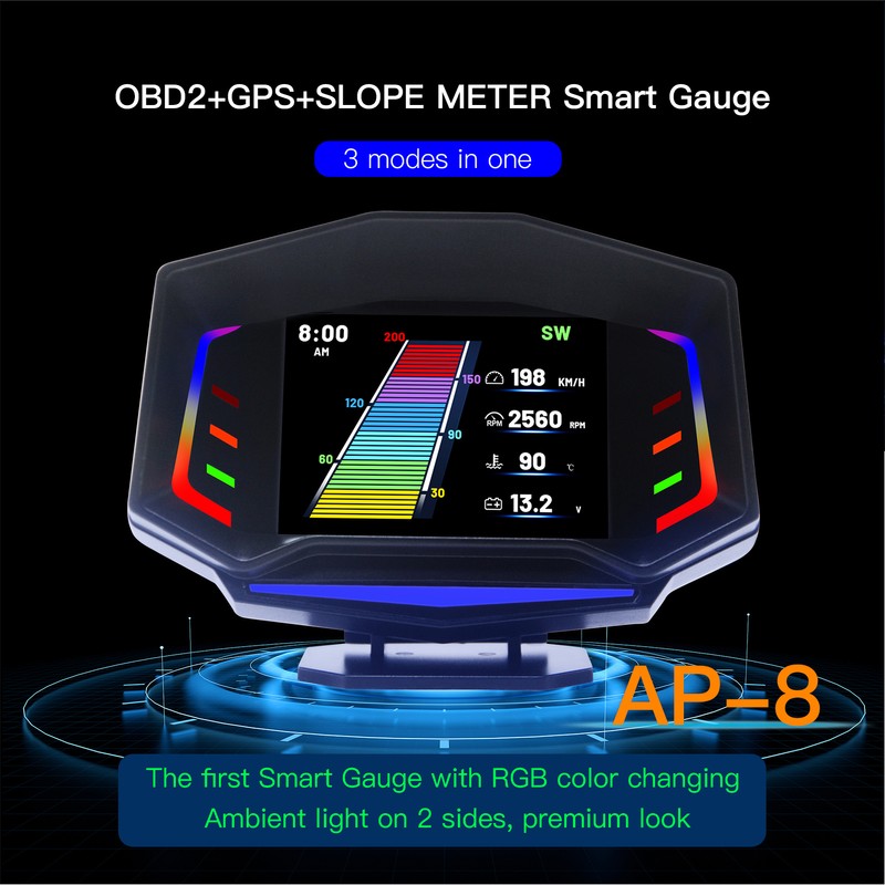 Car HUD Display OBD2 GPS Slope Meter Multifunction Overspeed Alarm