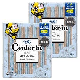 Center Inn Compact 1/2 Unscented, For Many Nights, With Feathers, 24 Sheets (12 Sheets x 2), Sanitary Napkins Slim