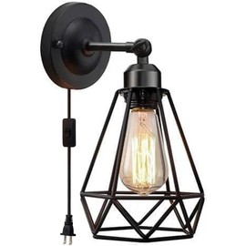 BUBYVV Retro Plug in Wall Sconces,Industrial Wall Sconces Set of Two with 6 FT Cord,Vintage Wall Lamp with On/Off Switch,Matte Black Sconces Wall Lighting,Wall Light Fixtures for Bedroom (Black-1p)