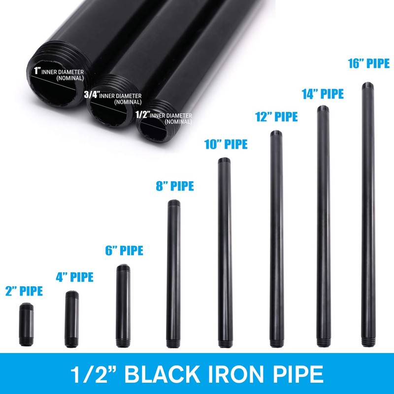 1/2" x 16"Black Painted Iron Pipe, Home TZH 10 Pack