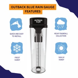 Outback Blue Professional Rain Gauge - 11" High Capacity Precipitation Measure Tool, Accurate to 0.01 Inch, Weather Resistant, Easy Read, for Garden, Farm, Meteorology - Australian Made