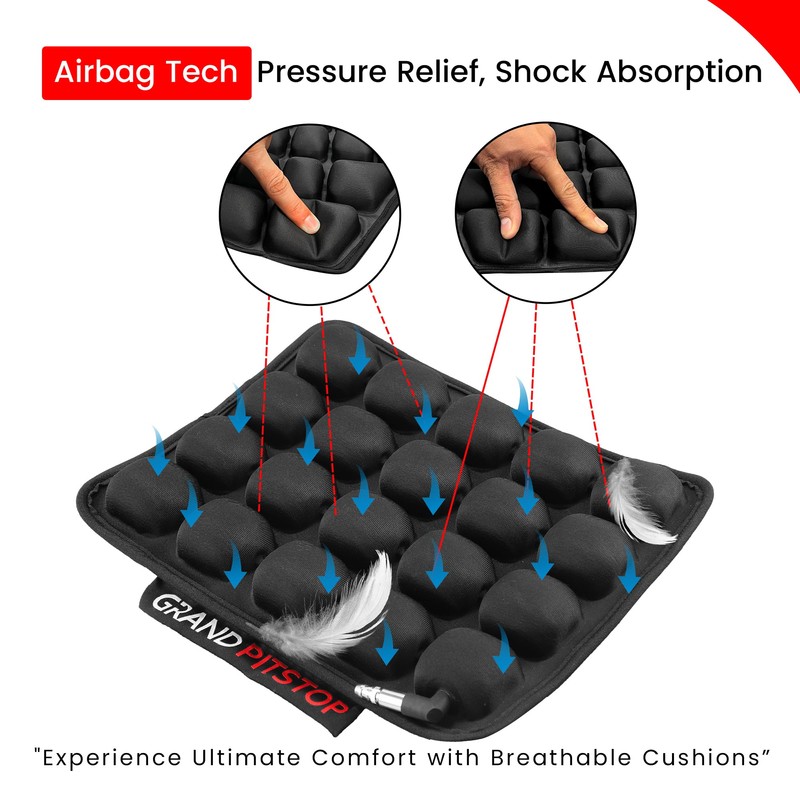 GRAND PITSTOP Motorcycle Air Seat Cushion with Inflatable Bubble Air
