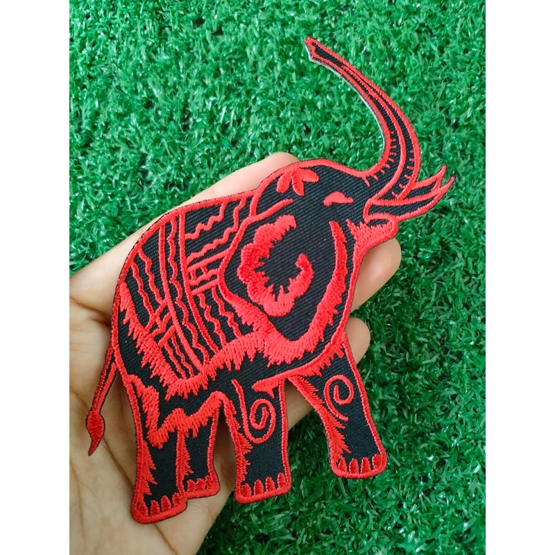 Elephant Black and Red Cartoon Embroidered Iron On Patches Applique