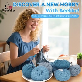 Aeelike Merino Wool Yarn Blue, 12 x 50g Balls of Wool for Knitting and Crochet Socks, Hat, Blanket, Soft and Warm Merino Yarn for Crochet Set Beginners