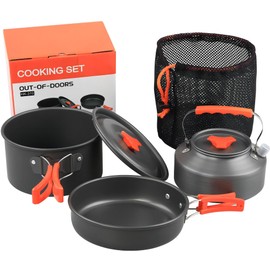 Hoquare Camping Cookware Set, 3pcs Nonstick Outdoor Aluminum Lightweight Camping Pan, Portable 2-3 People Camping Cooking Kit for Travel, Camping, Hiking, Picnic, BBQ