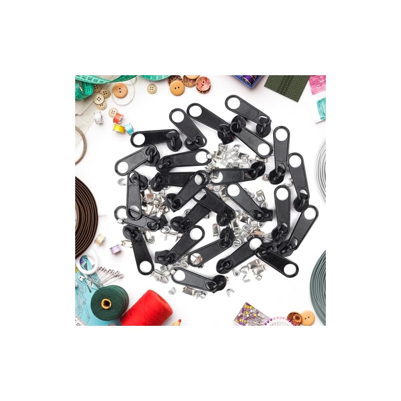25Pcs Black Zipper Repair Kit Zippers Replacement 3# Zipper Pull