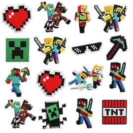 LUMOOM Children's Iron-On Patches, Set of 16, Video Game Patches, Embroidered Iron-On Patches, Motifs, Patches for Clothing, Textiles, Clothing, Jeans, Bags, Decoration