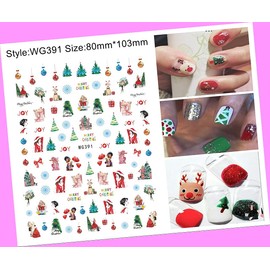 Christmas Reindeer Santa Tree Snow Snowman Bear Penguin 3D Nail Sticker Wg391 for Nails Design Nail Art Stickers Decals Supplies Manicure Tips Sticker Colorful for Nail Decorations