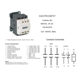 Electrodepot 30 Amp 6 Pole Contactor N/O 3x2 w Auxiliary 1NO-1NC, 110-120VAC Coil, Motor Load 32A, Lighting Load 50A Two Contactors 30A, 40A