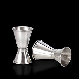Double Jigger 0.5 & 1 oz 304 Stainless Steel with Recipe 15ml & 30ml Measuring Cup Measure Liquor Quickly Accurately Cocktail Jigger Round Edge and Thin Waist for Comfort Holding