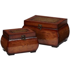 Nearly Natural 527 Decorative Lacquered Wood Chests, Set of 2,Brown,Small: 5.5w x 8.5d x 5.25h, Large: 8.25w x 11.25d x 6.5h