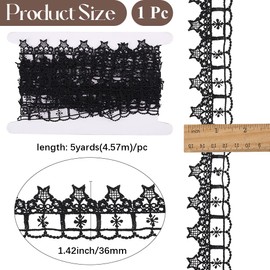 GORGECRAFT 5 Yards Star Lace Ribbon Black Polyester Vintage Embroidery Venice Stars Floral Pattern Dress Sewing Applique Decoration Fabric Trim for DIY Crafting Clothing Garment Supplies