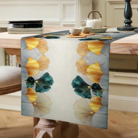 Table Runner Gold Tablecloth Blue Green Placemats Modern Living Room Table Linen Petrol Yellow Ginkgo Mat Kitchen Table Runner for Picnic Wedding Autumn Winter Dining Table Decor 40 x 140 cm