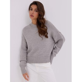 ZAFUL Cozy Fall Sweaters for Women 2025 Crew Neck Pullover Fall Outfits Winter Casual Knit Sweater Grey